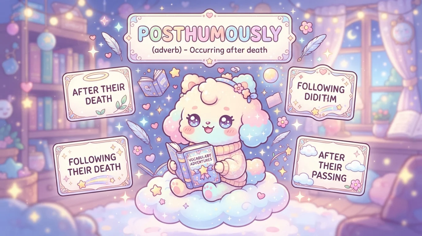 Synonyms of Posthumously